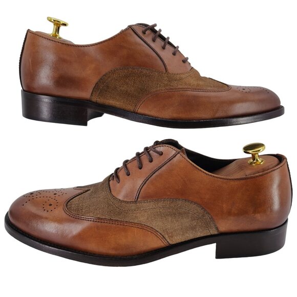 New Bruno Magli Italy Brown Leather Suede Wingtip Oxfords Mens 10M Dress Shoes - Picture 4 of 13